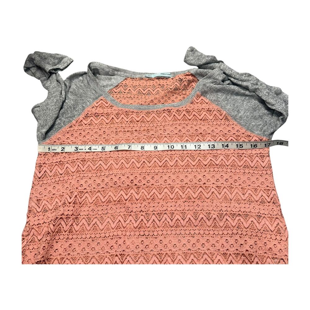 Maurices Coral Lace Front Top Grey Raglan Long Sleeves Womens Medium - Picture 4 of 7